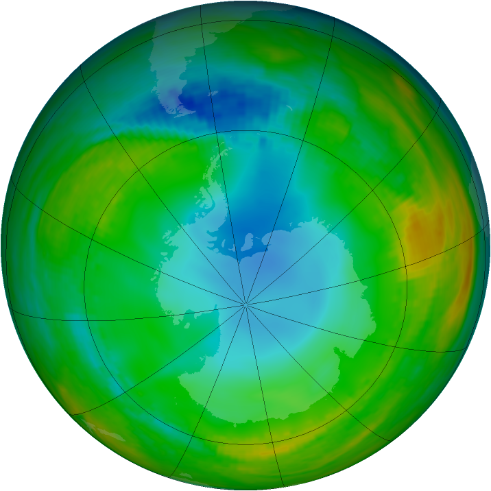 Antarctic ozone map for 16 July 1983
